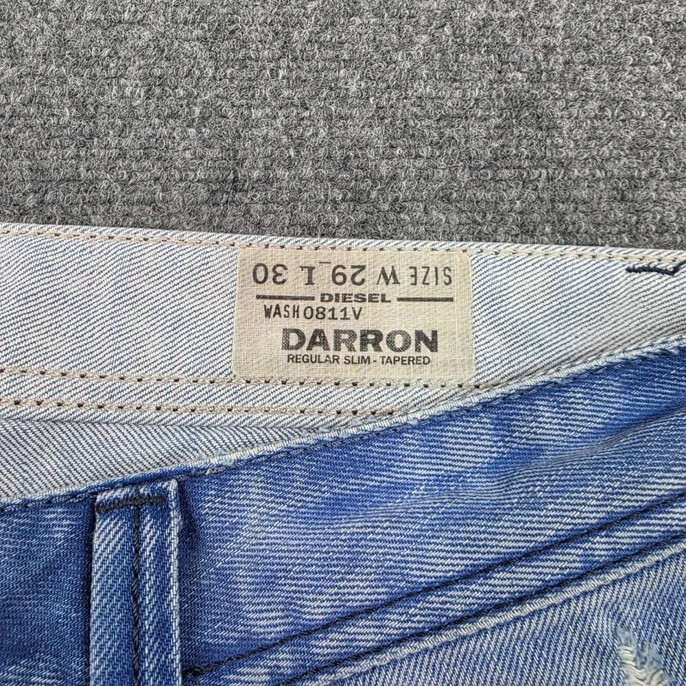 Diesel Darron 0811V Jeans Mens 29x30 Slim Tapered Distressed Light‎ Wash Denim